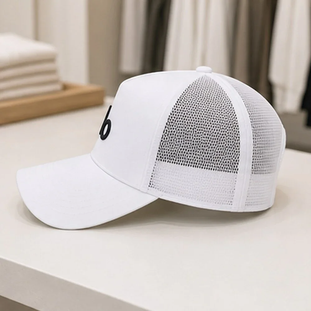 ALO Yoga White Black Studio Mesh Trucker Cap Hat Sporty